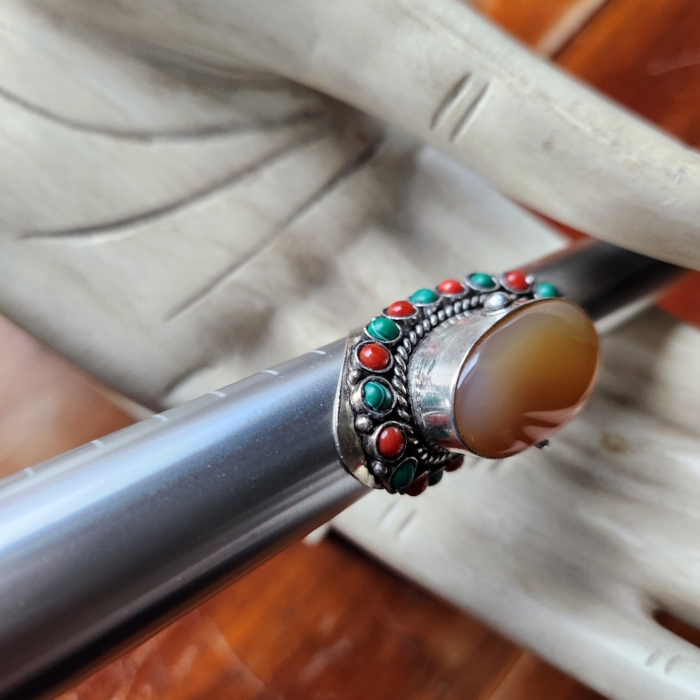 💍New Boutique Item! Agate, Malachite and Coral Gemstone "Poison" Ring💍 - Picture 12 of 15